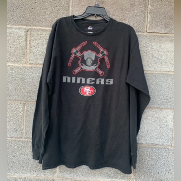 San Francisco 49ers Long Sleeve T-Shirt Majestic Men's Size XXL Black Spell Out - Picture 1 of 7